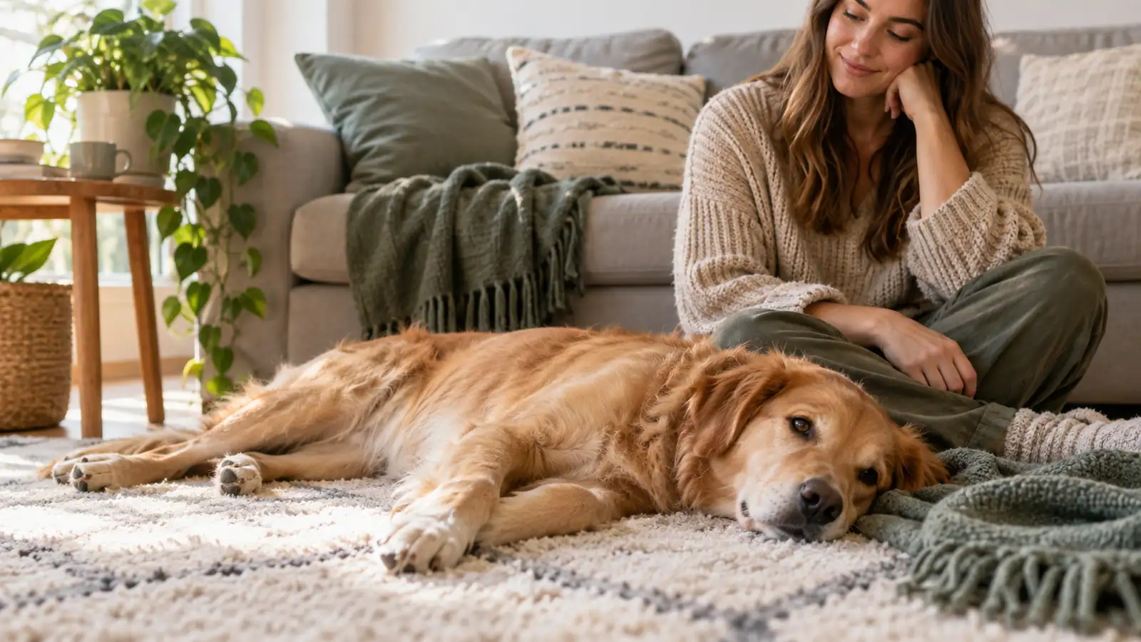 A dog showing relaxed body language during a calming massage